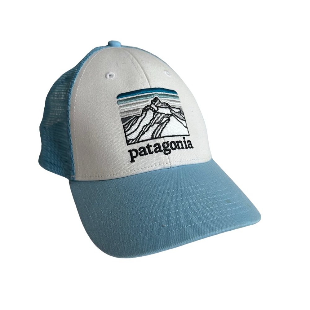 Patagonia LoPro Trucker Cap White Blue Adjustable Snapback Hat Line Logo
